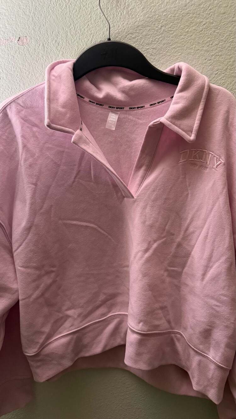 DKNY Sport Women’s XL Pink Collared Pullover Sweatshirt Embroidered Logo - Picture 4 of 5